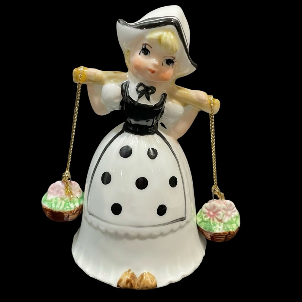 Vintage 1960s Kitschy Dutch Girl Small Bell Napco - Geniune Bone China Taiwan